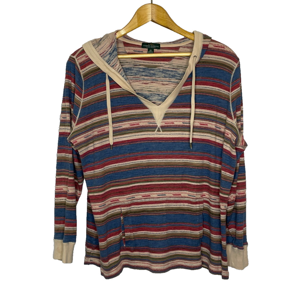 Women's XL Ralph Lauren Aztec Western Red Stripe Cotton Hoodie Shirt